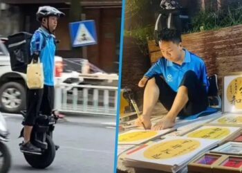 Man from Central China Delivers Food on a Unicycle Without Arms, Writes Calligraphy with His Feet to Support Family